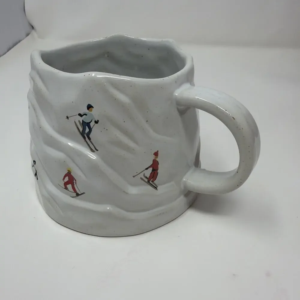 West Elm St. Jude Holiday Skiers Stoneware Figural Mug skier on handle